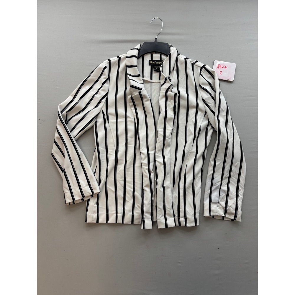 Like An Angel Womens Black White Striped Open Front Blazer Jacket Medium